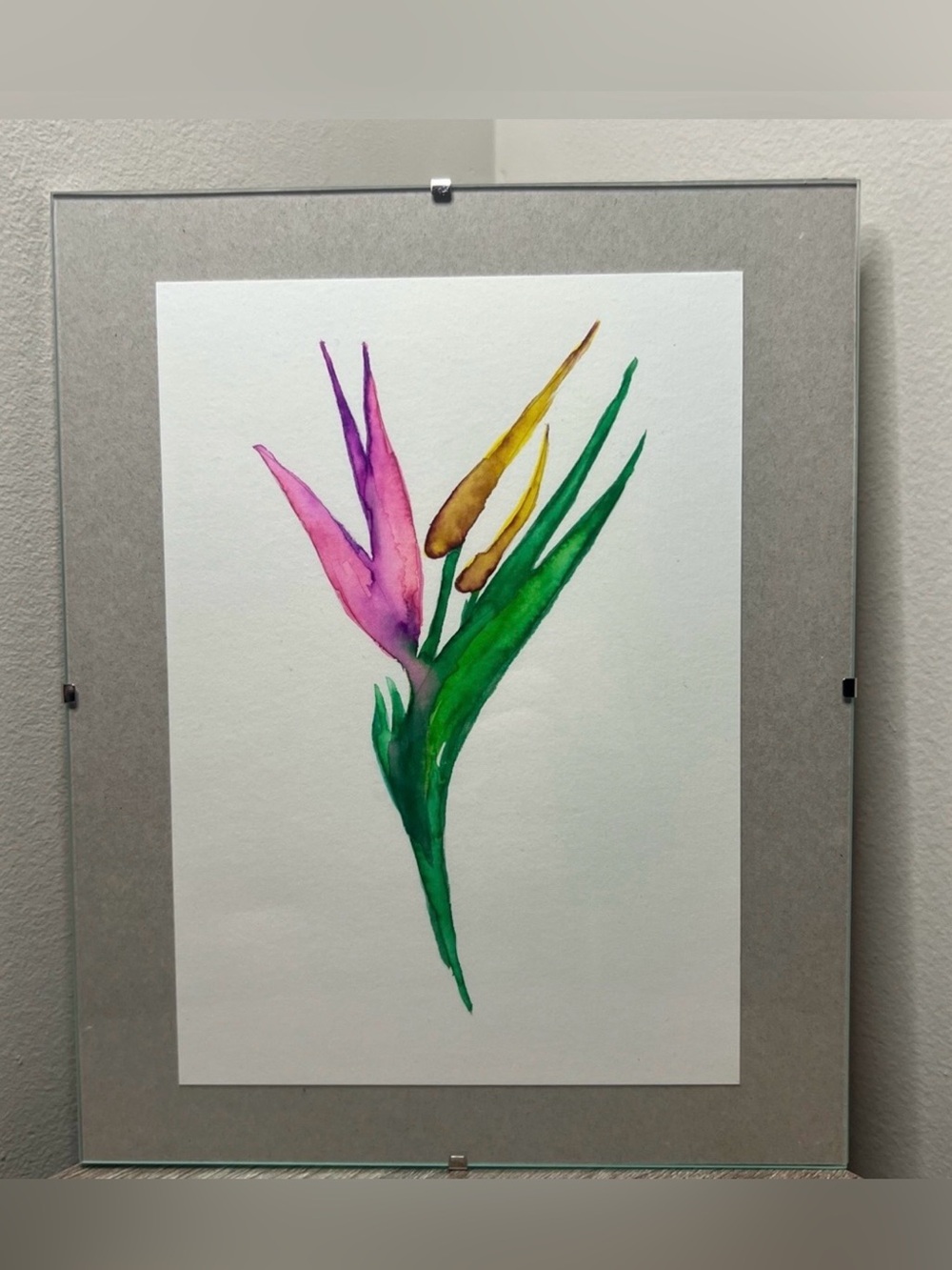 Hand-Painted Watercolor Botanical flower Art | 10” x 8” Floating Glass Frame